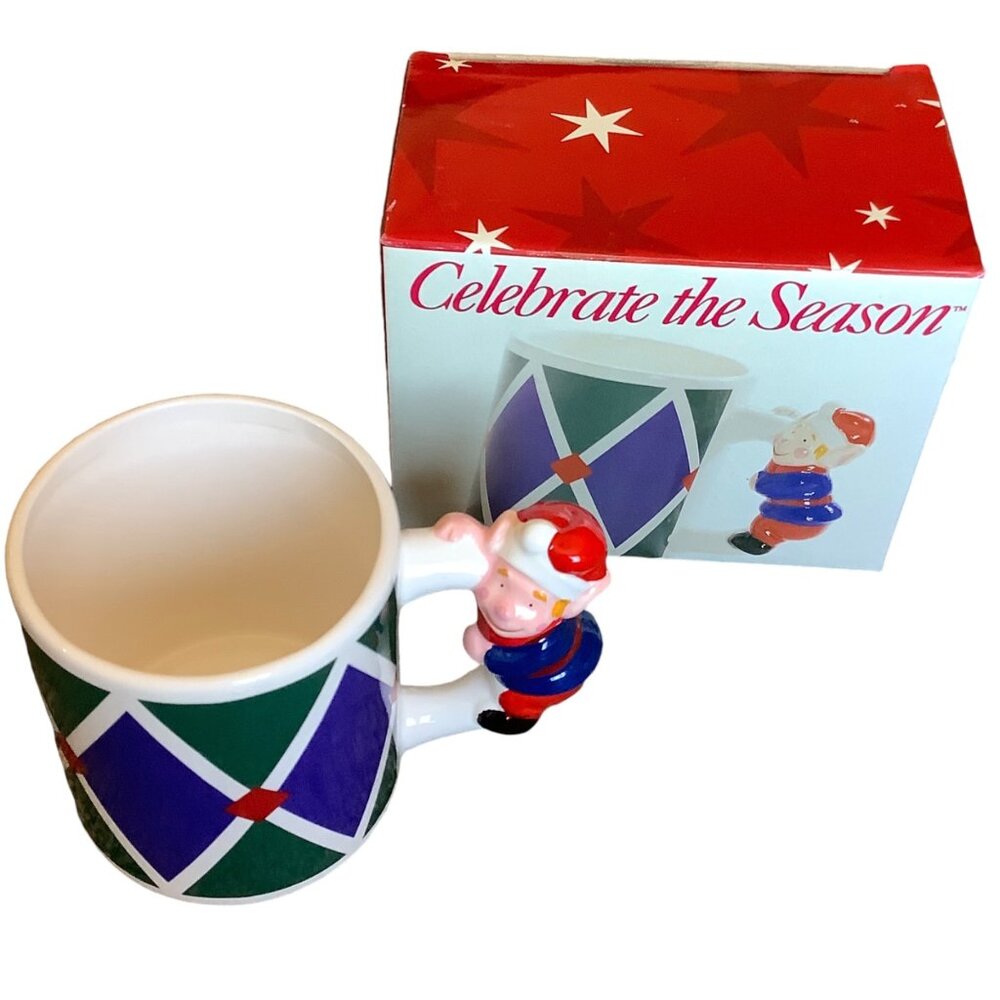 Vtg 1997 Celebrate The Season‎ Christmas Ceramic Mug Elf Figurine Handle NEW NOS